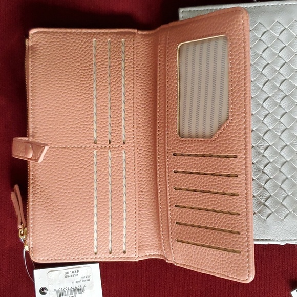 Lot of 2 Ophelia Roe Zip Up Wallets Gray Weave Wristlet Salmon Peach Zip  NWT - Picture 2 of 3